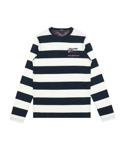 Paul & Shark Striped Logo Long-sleeved T-shirt In White