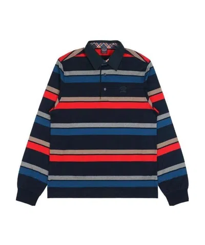 Paul & Shark Striped Long-sleeved Polo Shirt In Black