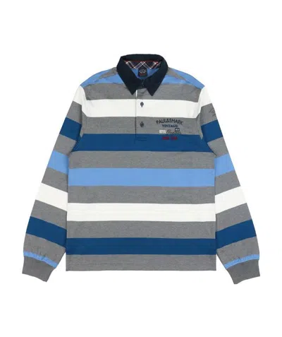 Paul & Shark Striped Long-sleeved Polo Shirt In Gray