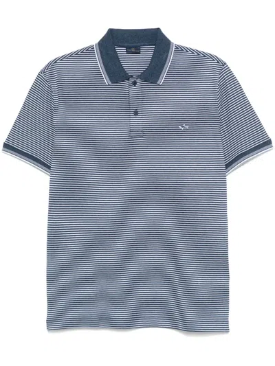 Paul & Shark Polo In Jaspé Piqué Cotton With Striped Pattern In Blu - Bianco
