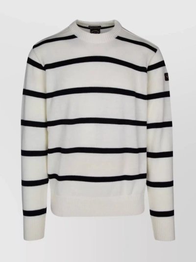Paul & Shark Striped Ribbed Crew Neck Sweater In White