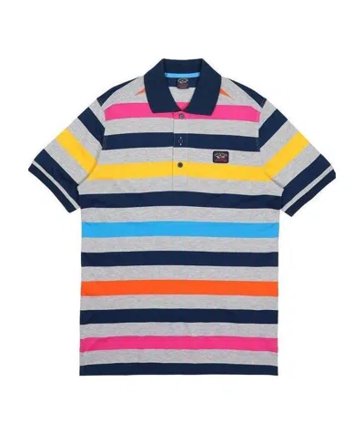 Paul & Shark Striped Short-sleeved Polo Shirt In Gray