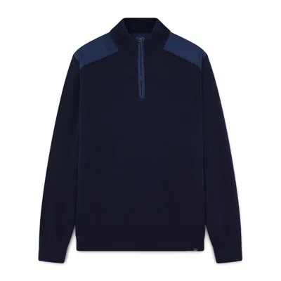 Paul & Shark Maglia Mezza Zip In Fresco Cotone Con Dettagli In Lino In Blu