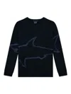 Paul & Shark Crew Neck Shark Graphic Sweaters In Azul