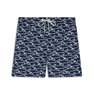 Paul & Shark Costume Da Bagno Con Stampa Shark All-over In Blu Squali Bianchi