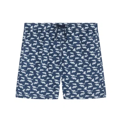 Paul & Shark Costume Da Bagno Con Stampa Shark All-over In Blu Squali Bianchi
