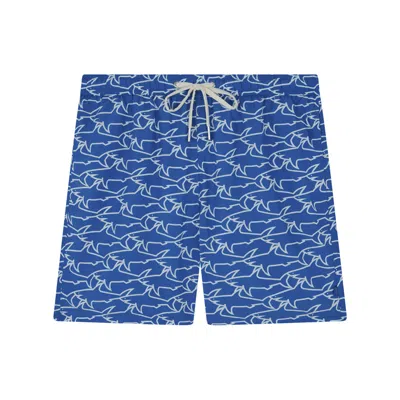 Paul & Shark Costume Da Bagno Con Stampa Shark All-over In Cobalto Squali Bianchi