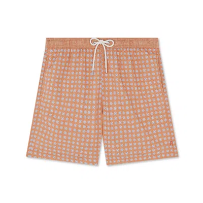 Paul & Shark Costume Da Bagno Con Micro-stampa Allover In Arancio Geometrico Celeste Bianco Blu