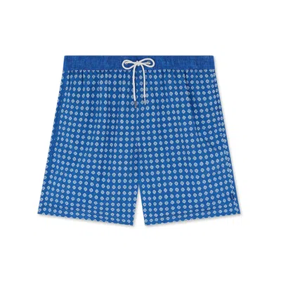 Paul & Shark Costume Da Bagno Con Micro-stampa Allover In Blu Geometrico Celeste Bianco Arancio