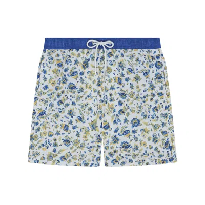 Paul & Shark Costume Da Bagno Con Stampa Floreale In Bianco Floreale E Squali Blu Giallo