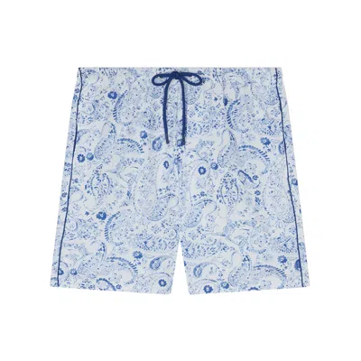 Paul & Shark Costume Da Bagno Con Stampa Paisley In Bianco Paisley Blu Azzurro