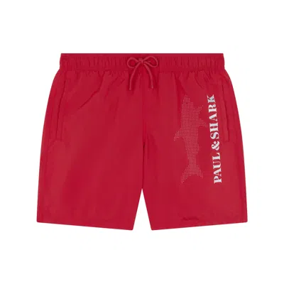 Paul & Shark Costume Da Bagno Con Stampa Logo Reflective In Rosso