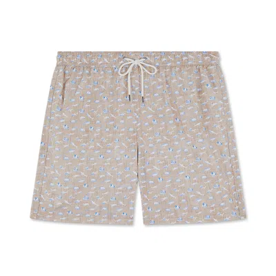 Paul & Shark Costume Da Bagno Con Stampa Shark In Lino Beige Con Squali