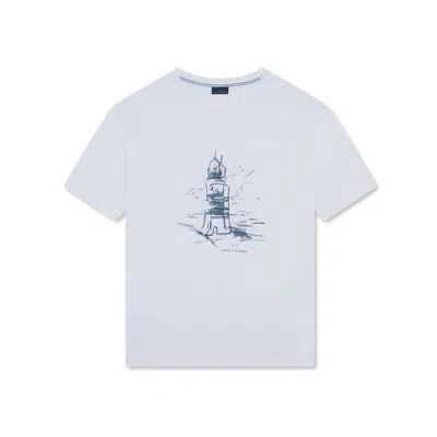Paul & Shark T-shirt In Jersey Di Cotone Con Stampa Faro In Bianco