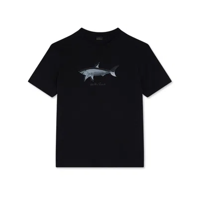Paul & Shark T-shirt In Jersey Di Cotone Con Stampa Shark In Nero