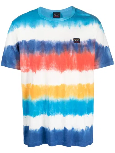 Paul & Shark Tie-dye Print Cotton T-shirt In Blue