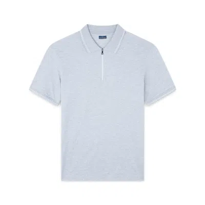 Paul & Shark Polo In Cotone Double Piqué Con Zip Tono Su Tono In Grigio Chiaro