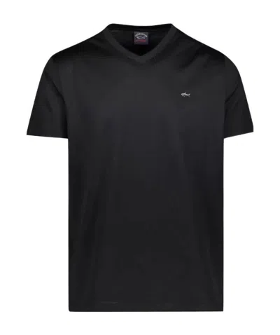 Paul & Shark V-collar Short-sleeved T-shirt In Black