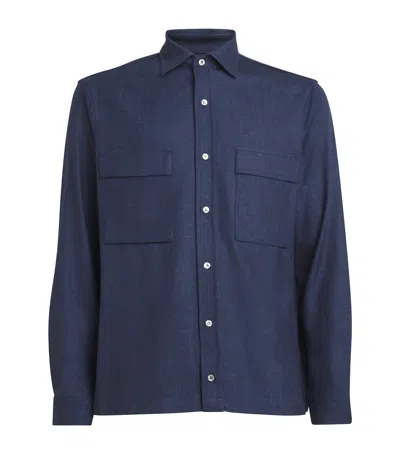 Paul & Shark Virgin Wool-blend Shirt In Navy