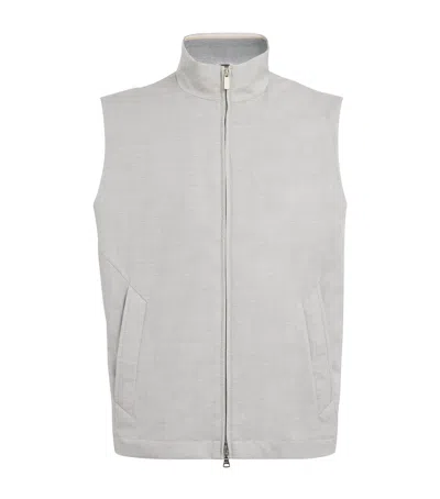 Paul & Shark Virgin Wool-silk Gilet In Grey