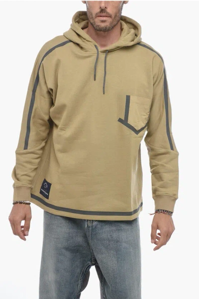 Paul & Shark White Mountaineering Brushed Cotton Hoodie With Breast Pocke In Brown