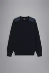Paul & Shark Maglia Girocollo In Fresco Cotone Con Dettagli In Denim In Blu