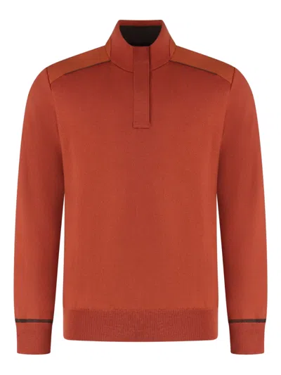 Paul & Shark High Collar Wool Sweater With Technical Inserts In Orange