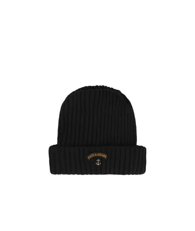 Paul & Shark Yatching Ribbed-knit Wool Beanie In Black
