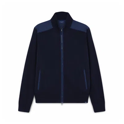 Paul & Shark Cardigan Zip-up In Fresco Cotone Con Dettagli In Lino In Blu