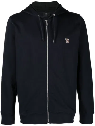 Paul Smith Blue Zebra Cotton Zipped Hoodie In Black