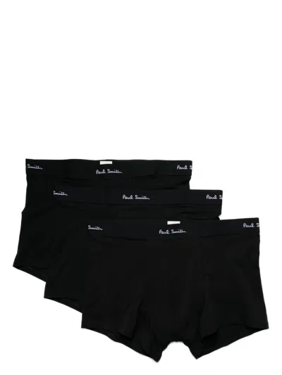 Paul Smith Organic Cotton Logo Waistband Elasticated Waistband Pack Of Three In Black