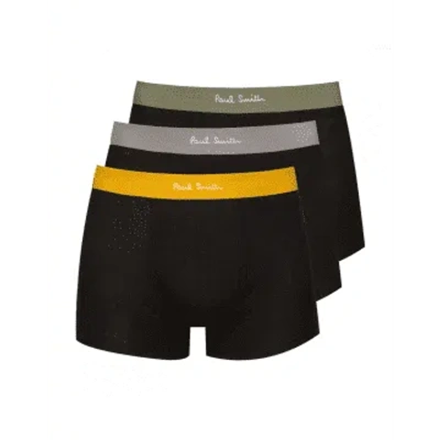 Paul Smith 3 Pack Underwear Col: Black With Green/yellow/grey Waistban