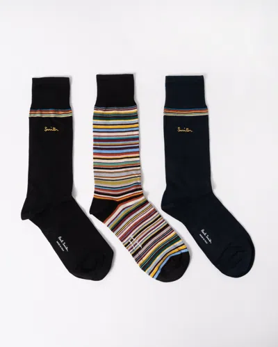 Paul Smith 3-pack Mens Socks With Gold Signature Logo In Multi