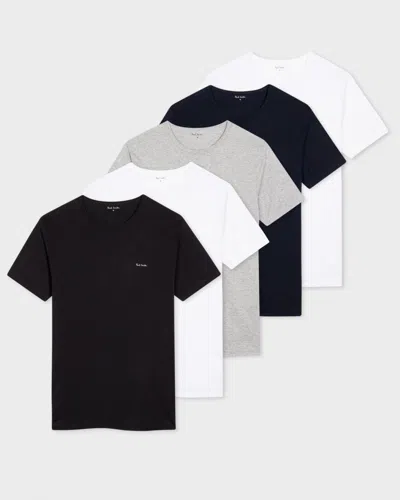 Paul Smith 5 Pack Mens Script Logo T-shirts In Black