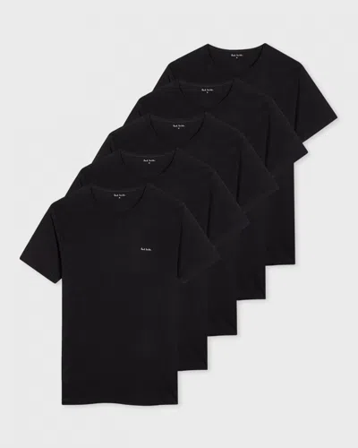 Paul Smith 5 Pack Mens Script Logo T-shirts In Black