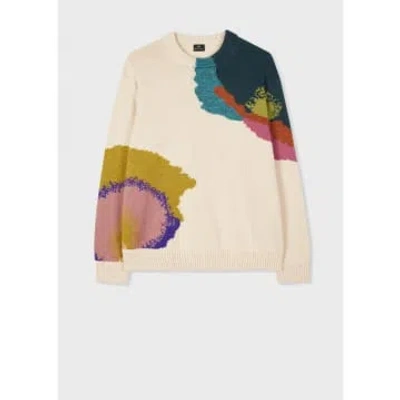 Paul Smith Abstract Flower Crew Neck Jumper Col: 04 Ivory, Size: Xs In Neutral