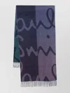 Paul Smith Abstract Pattern Color Block Fringed Scarf In Blue