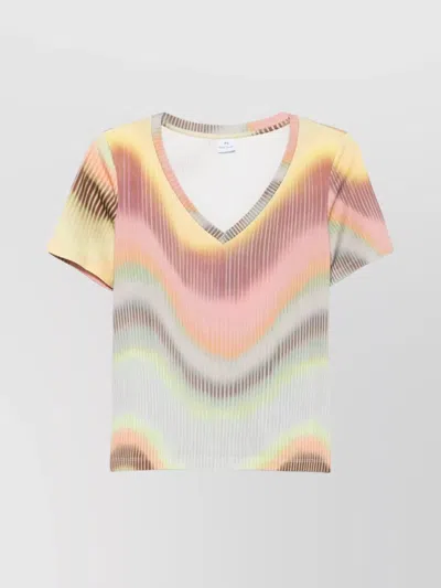 Paul Smith Abstract Pattern V-neck Top Ribbed Texture