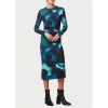 PAUL SMITH PAUL SMITH ABSTRACT PRINT RUCHED SLIM FIT MIDI DRESS COL: 49 NAVY, SIZ