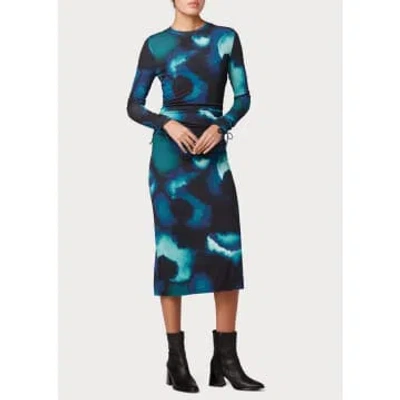 Paul Smith Abstract Print Ruched Slim Fit Midi Dress Col: 49 Navy, Siz In Blue