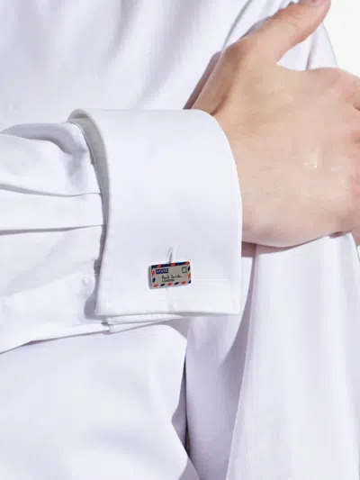 Paul Smith Airmail Enamel-detail Envelope Cufflinks In Silver