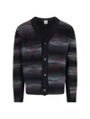 Paul Smith Multicoloured Striped Cardigan With V-neckline And Button-down Front In Black