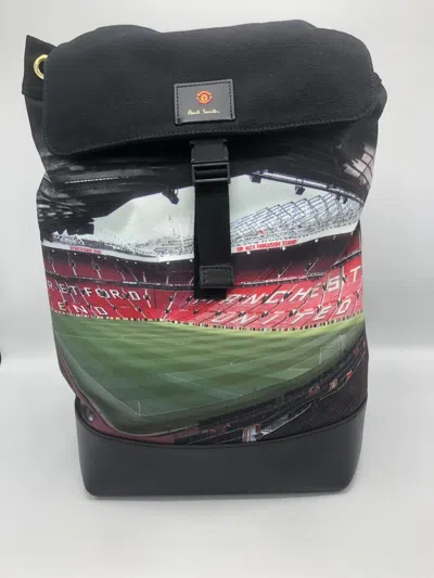 Pre-owned Paul Smith & Manchester United 'stadium' Print Man Utd Backpack Rucksack Bag In Black
