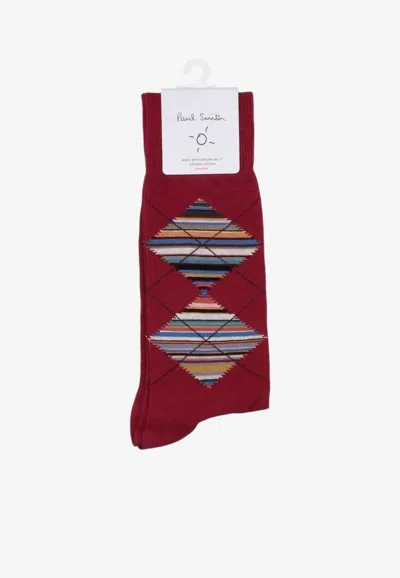Paul Smith Argyle-pattern Socks In Burgundy/ Borde