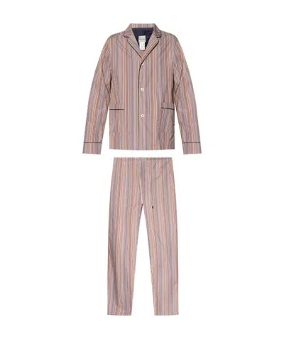 Paul Smith Artist Stripe Cotton Pajamas In Nude