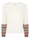 Paul Smith Women's Cream Merino Wool 'signature Stripe' Cuff Sweater White In Red