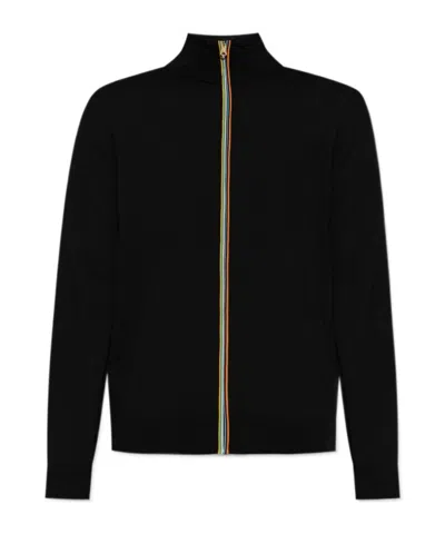 Paul Smith Navy Washable Merino Wool Signature Stripe Zip Cardigan In Black