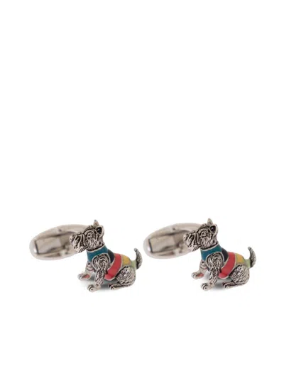 Paul Smith Artist Stripe Dog Cufflinks In Silver