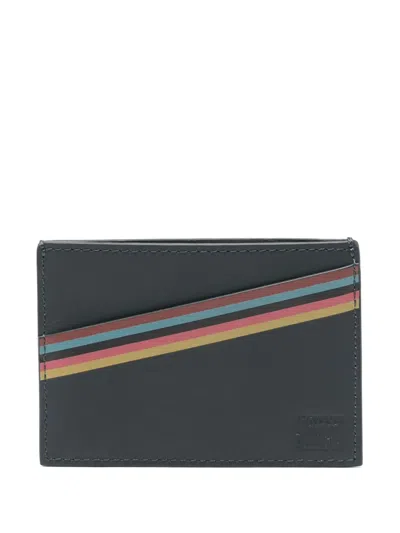 Paul Smith Artist-stripe Leather Cardholder In Blue