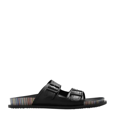 Paul Smith Artist-stripe Leather Sandals In Black